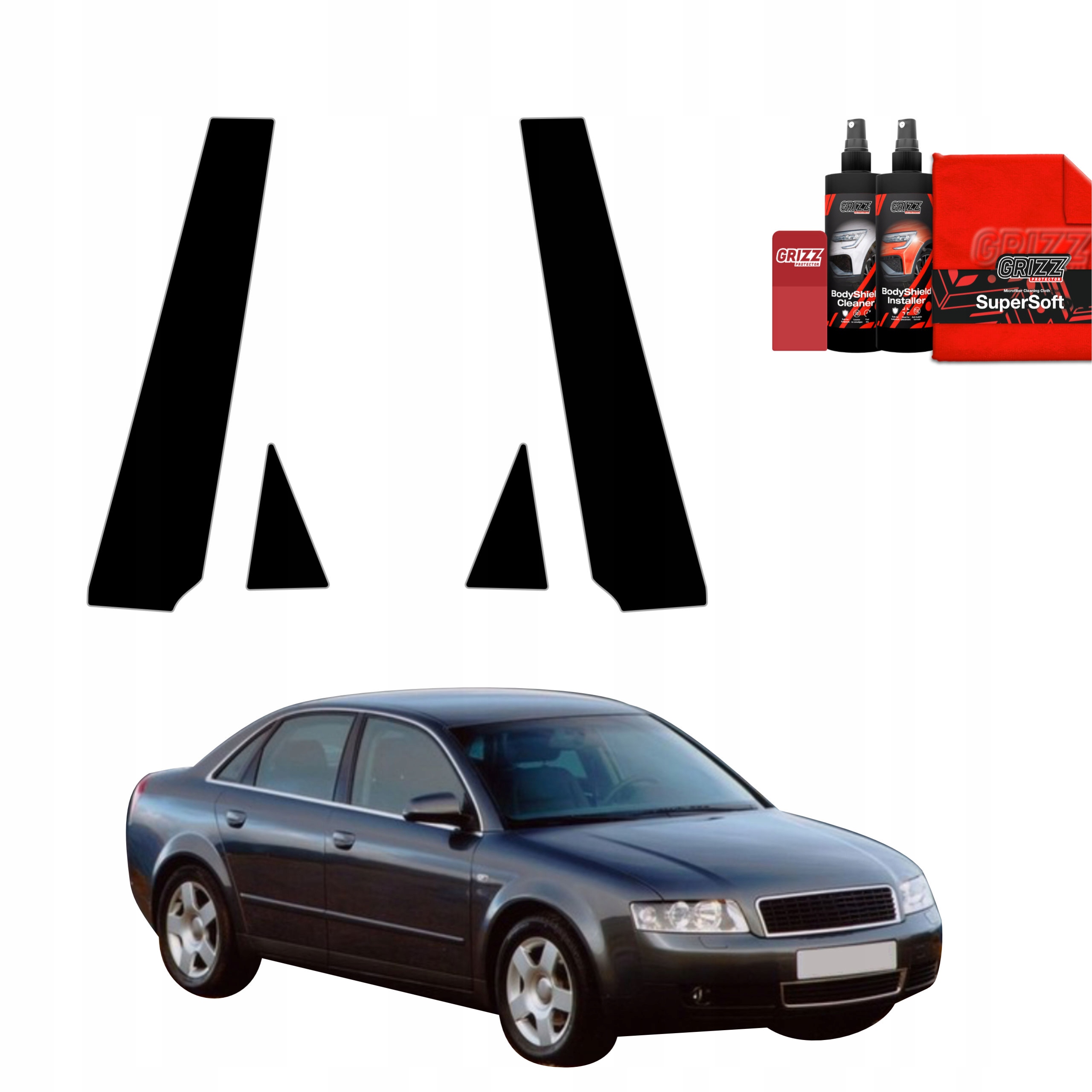 2v1 Černá fólie na sloupky pro Audi A4 B6 Sedan (2000-2006)