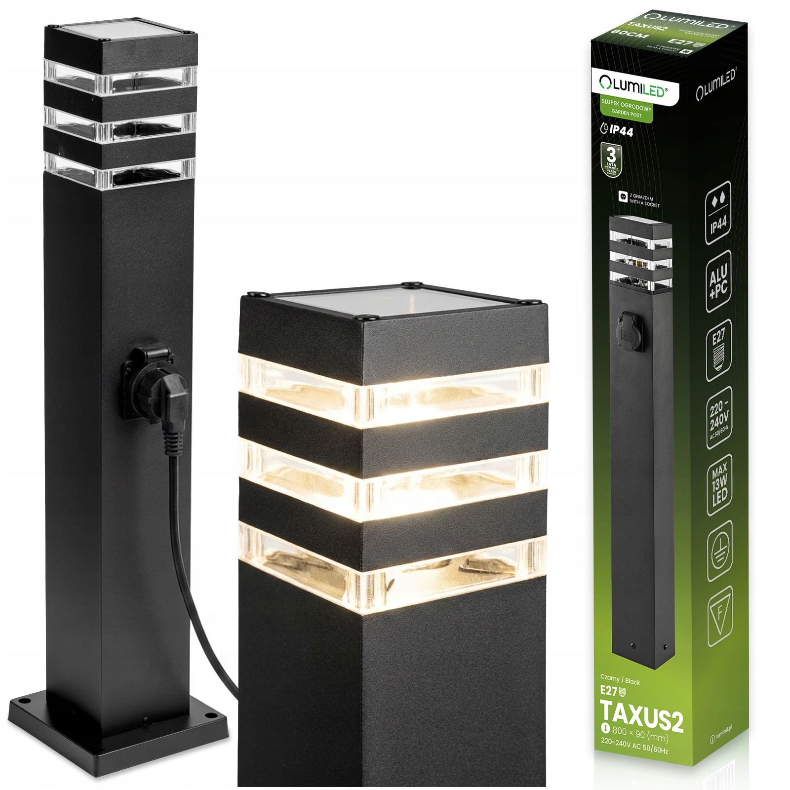 Zahradní lampa E27 Led Stojící Venkovní Sloupek 80 cm Zásuvka 230V Zahradní