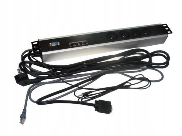 Zásuvková lišta 1,5U 19" 4 zásuvky 4*RJ45+1*VGA+