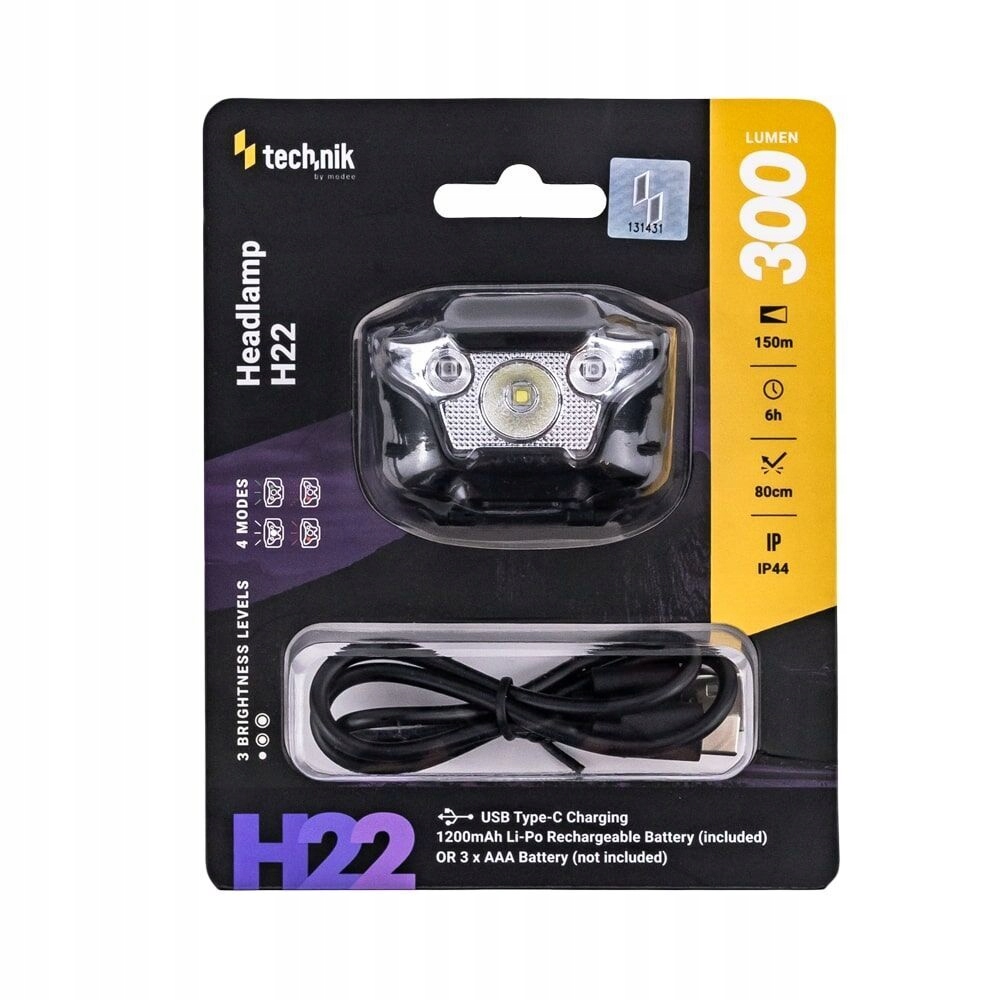 Technik Czołówka H22 (wbudowana bateria) XPG3 Led Usb-c (300 lumenów)