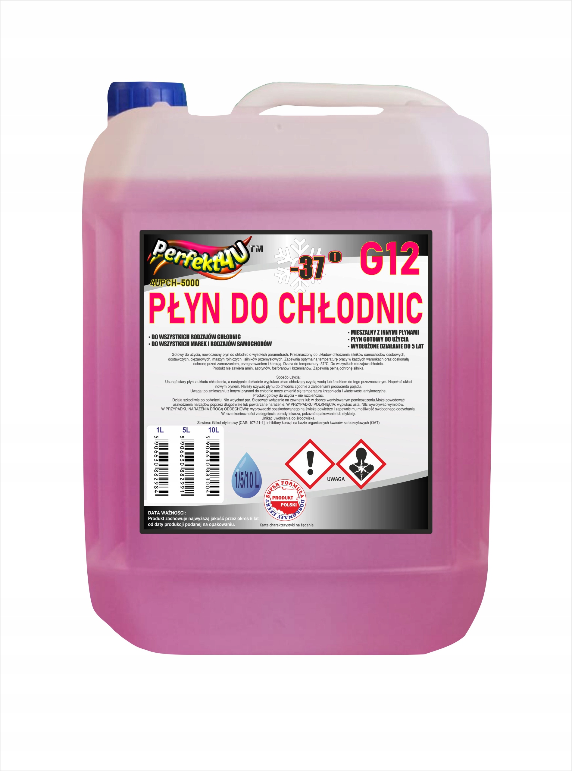 PŁYN DO CHŁODNIC G12 CZERWONY - (OP.5L) DO WSZYSTKICH TYPÓW CHŁODNIC od 4u