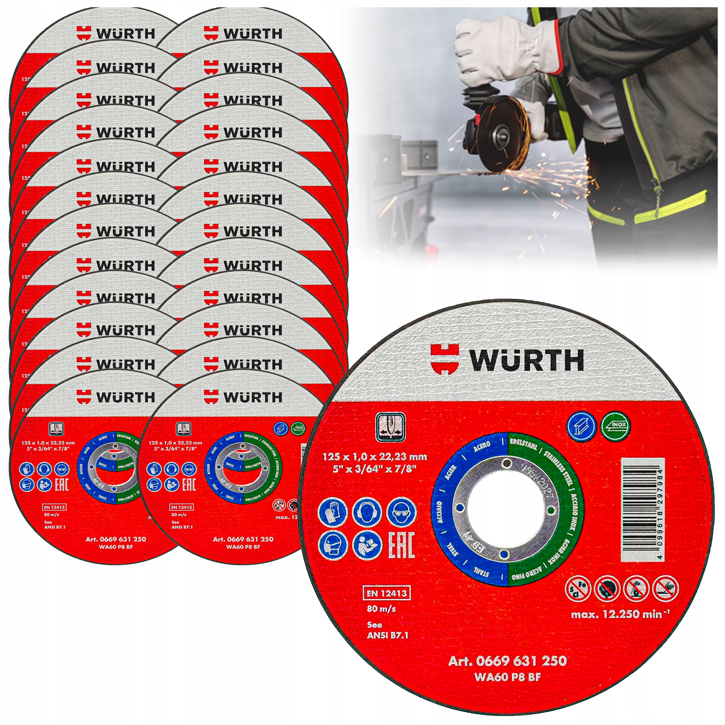 Tarcza Do Cięcia Metalu 125x1mm Mocna Tarcze Rur Stali Red Line Wurth 25szt