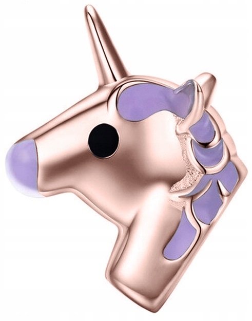 Charms Pozlacený s jednorožcem Kůň Jednorožec Fialový Smalt Stříbro 925