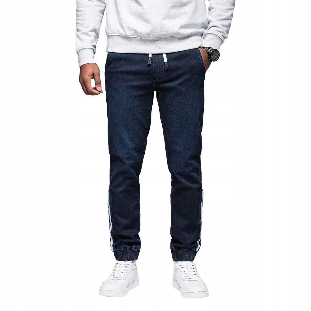 Pánské joggery džínové s lampasy tmavě modré Ombre OM-PADJ-0156 V4 S