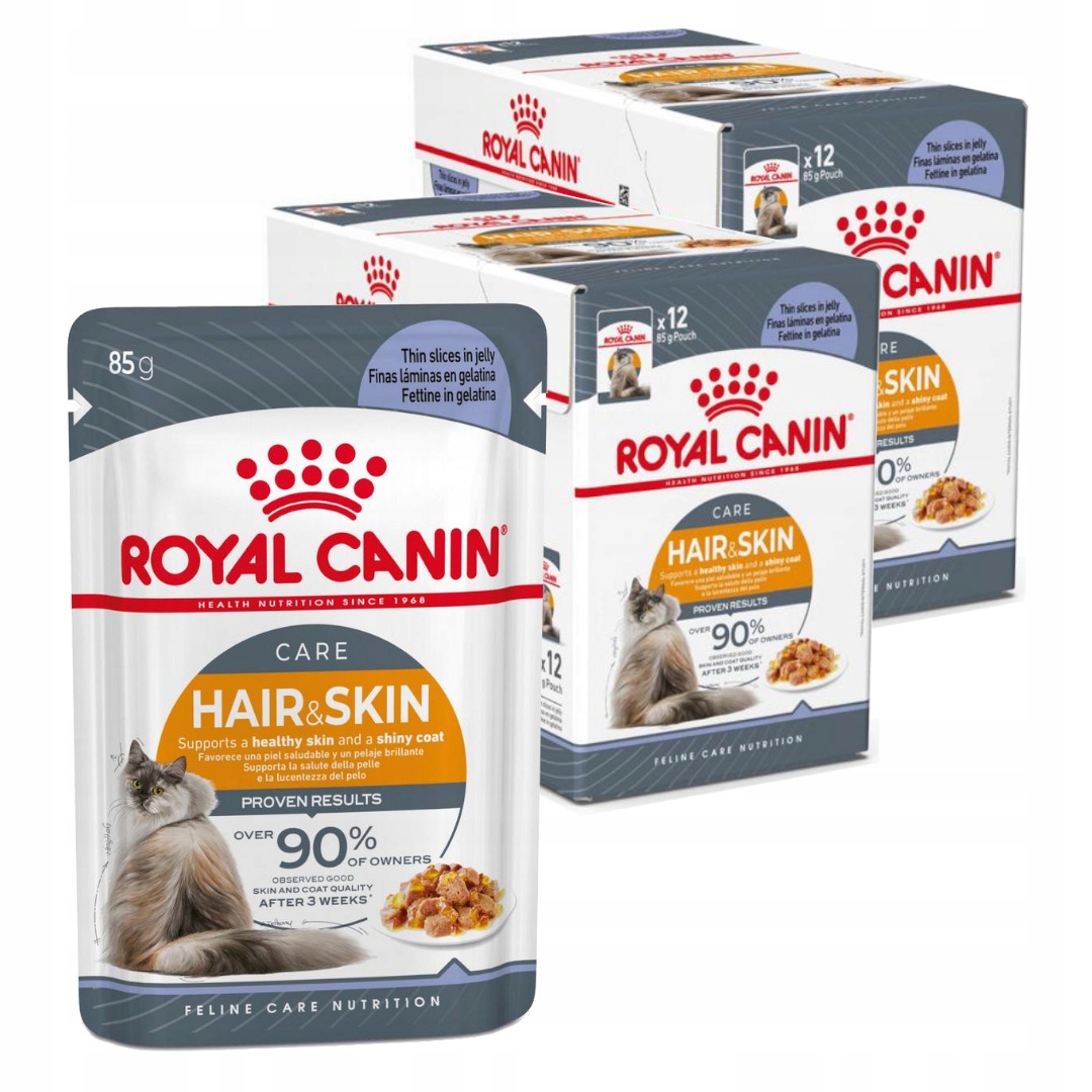 Royal Canin Hair &amp; Skin 24x85g Vlhké Krmivo pro kočky želé Kůže Srst