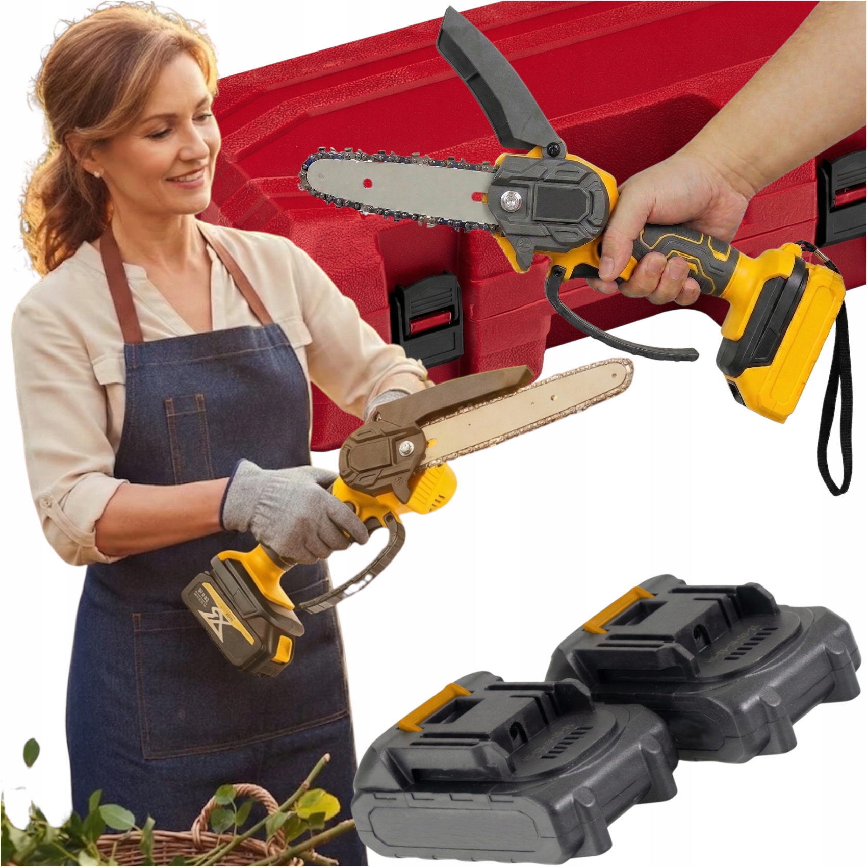 Akumulátorová Pila Větvička Sada S Kufrem 21V 2x Aku Do Dřeva