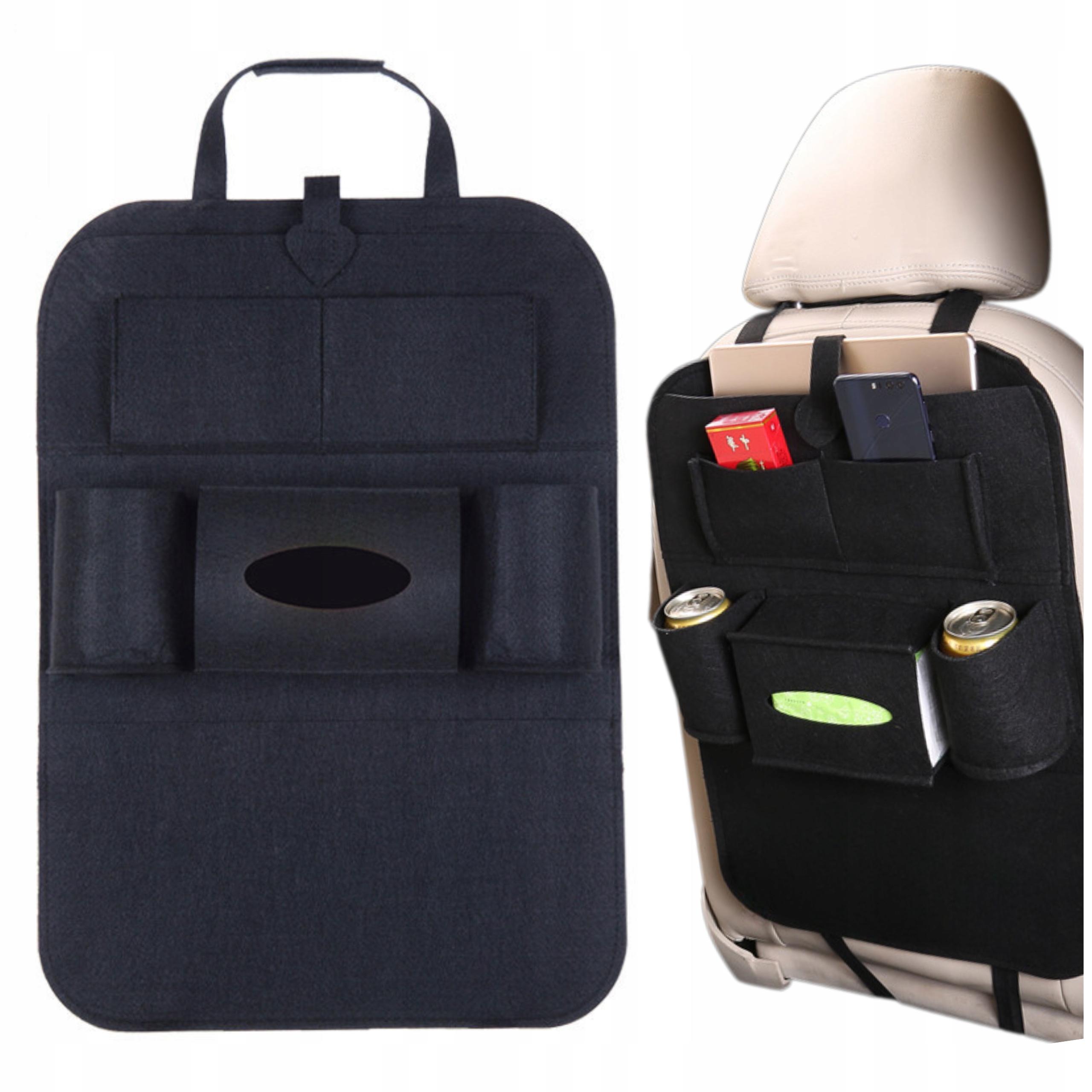 Organizer Samochodowy Na Fotel Osłona Mata Ochronna Filcowa 6 Kieszonek