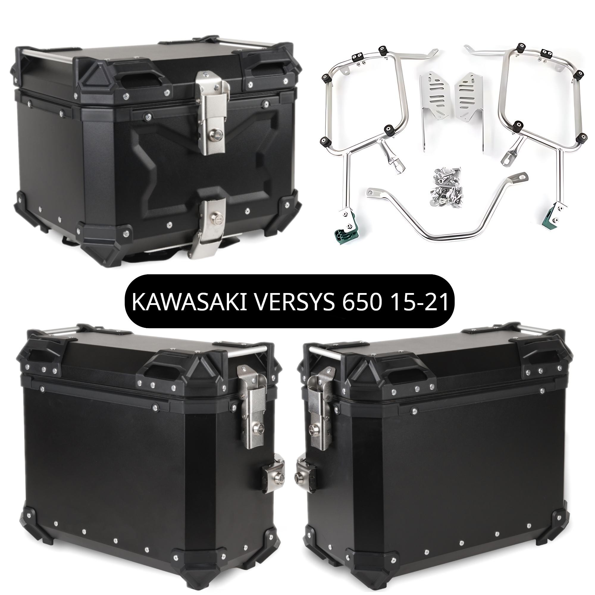 Kufřík Kufry Hliníkové Rošty Kawasaki Versys 650 2015-2021 Set TopX