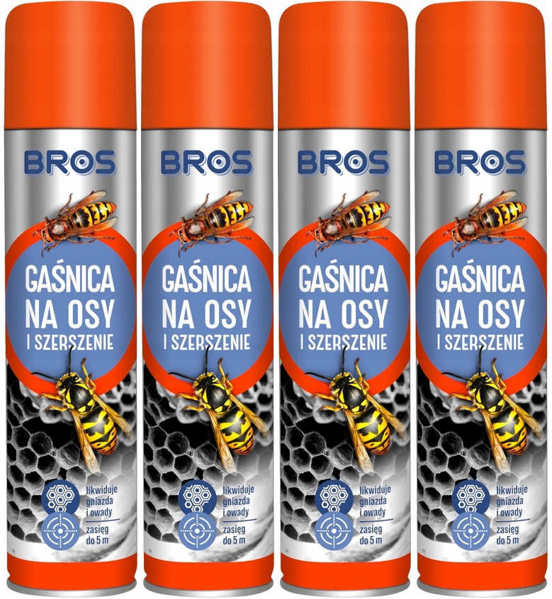 4x Gaśnica Spray Aerozol Preparat Na Osy Szerszenie 600ml Długo Działa Bros