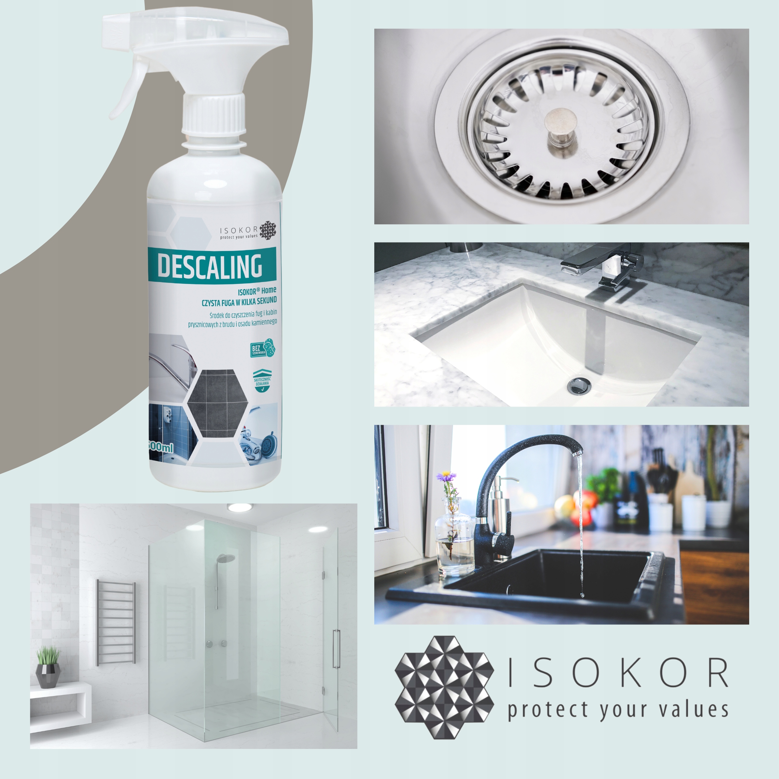 Płyn ISOKOR DESCALING czysta kabina prysznicowa do fug i zlewu 500 ml Marka Isokor