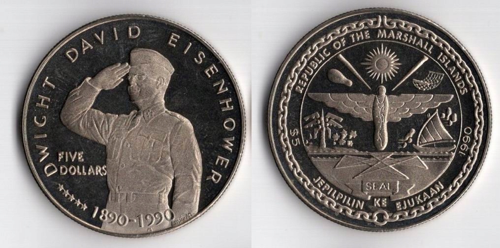 WYSPY MARSHALA 1990 5 DOLLARS EISENHOWER