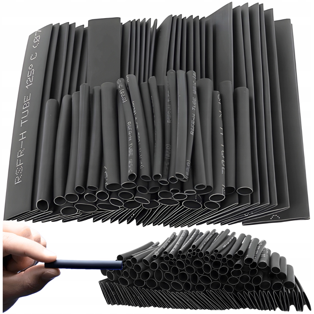 ZESTAW RUREK RURKI TERMOKURCZLIWE 127 x SZTUK ZŁĄCZKI KOSZULKI CZARNE