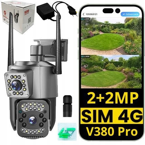 Venkovní kamera 4G Lte Ptz 2+2MP s dvojitým objektivem, IP66 V380 Pro