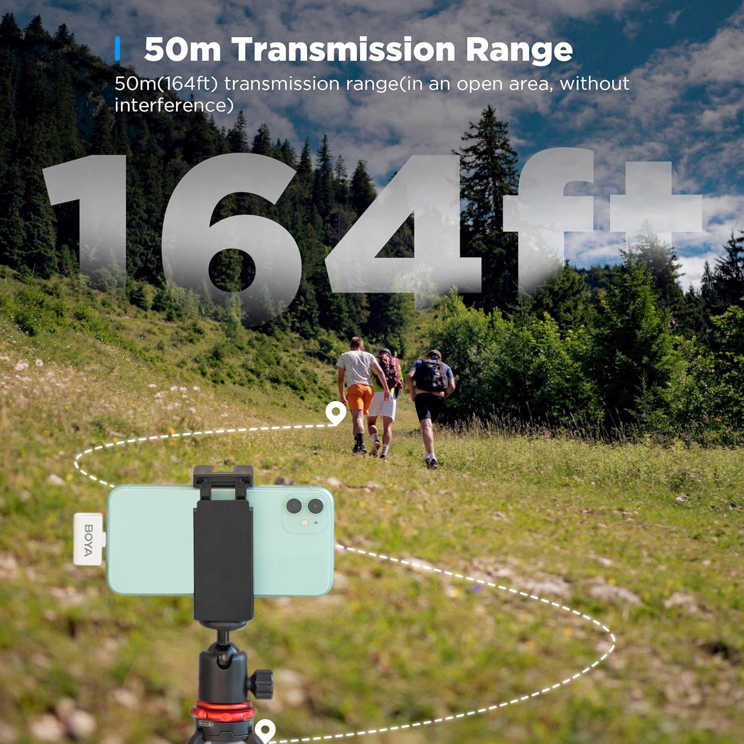 BOYA OMIC Bezprzewodowy mikrofon krawatowy, 2 w 1 dla iOS/Android Zasięg działania 100 m