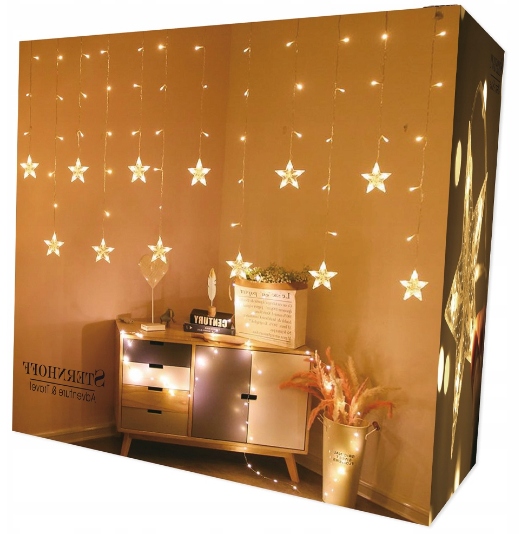 KURTYNA ŚWIETLNA GWIAZDKI LAMPKI CHOINKOWE LED XXL