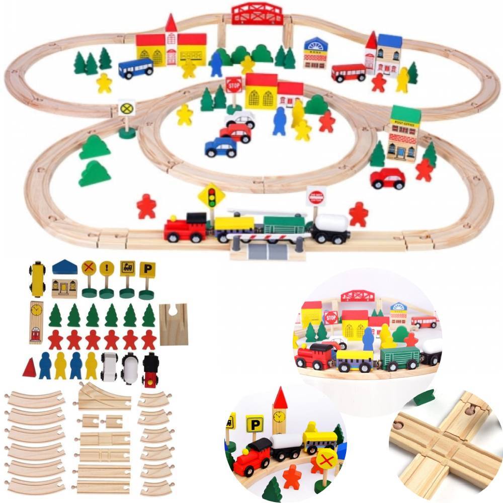 DREWNIANA KOLEJKA MIASTO POCIĄG TORY AUTKA 100 EL