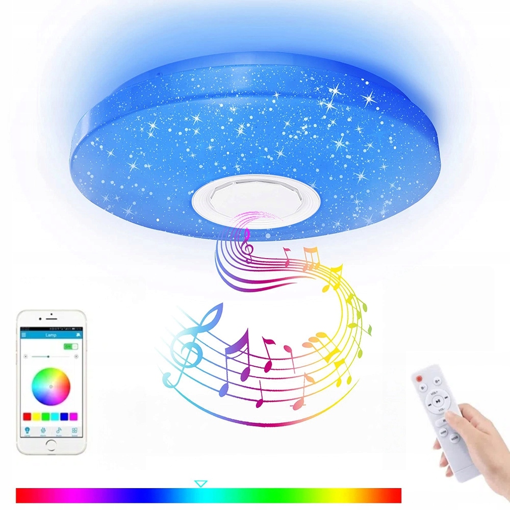 Lampa stropní svítidlo Led Rgb Barevný Bluetooth reproduktor 60W Dálkový Ovladač Aplikace