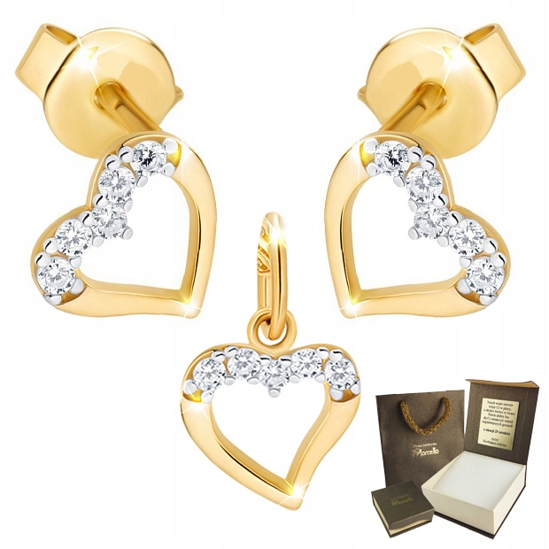 

Złoty Komplet Serca Kolczyki Wisiorek Złoto 585