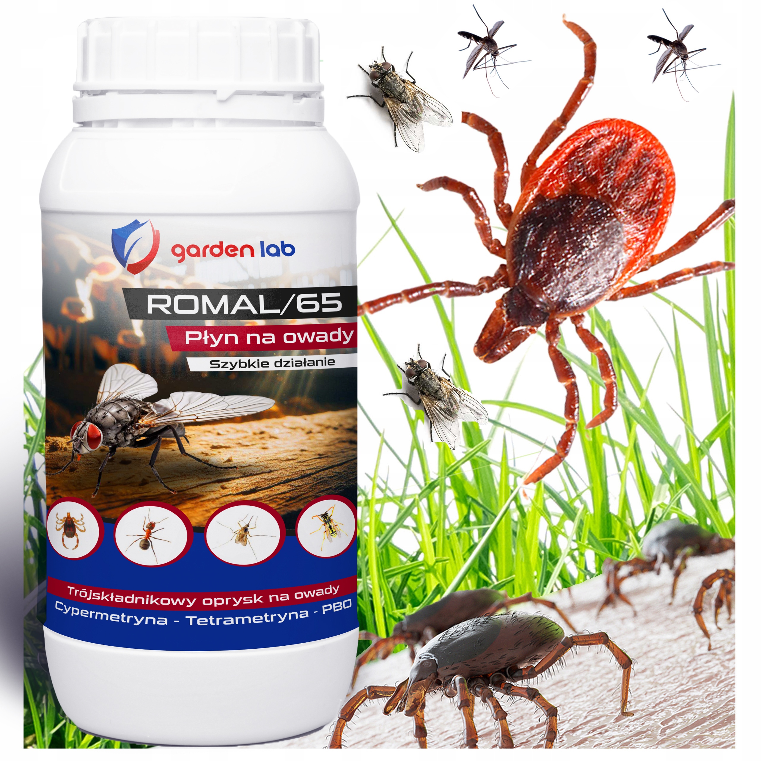 Romal 65 Płyn Mocny Oprysk Na Owady Komary Muchy Kleszcze Osy Pająki 1L
