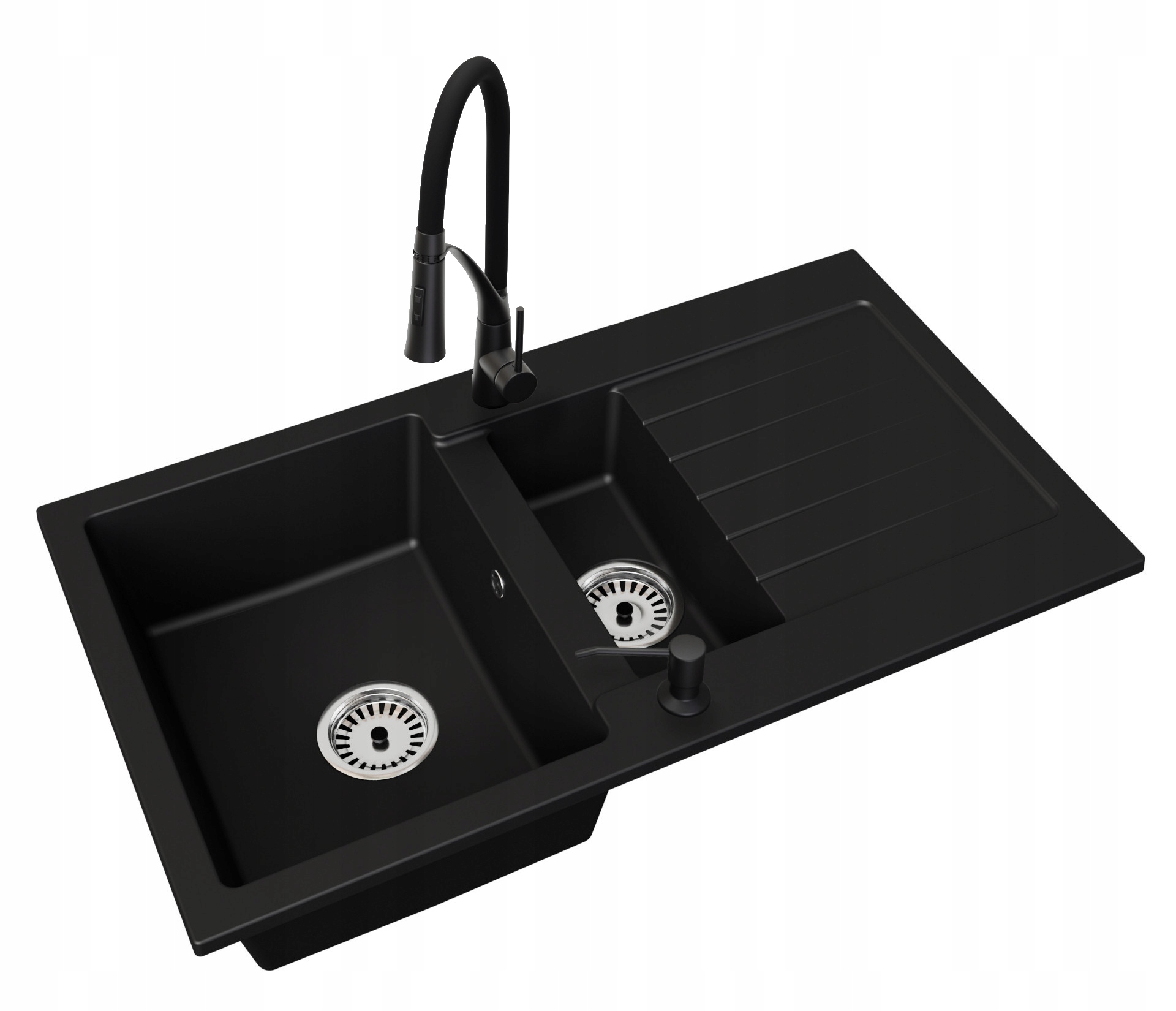 Kuchyňský Granitový Dřez 1,5 Komorový Odkapávač Baterie Dávkovač