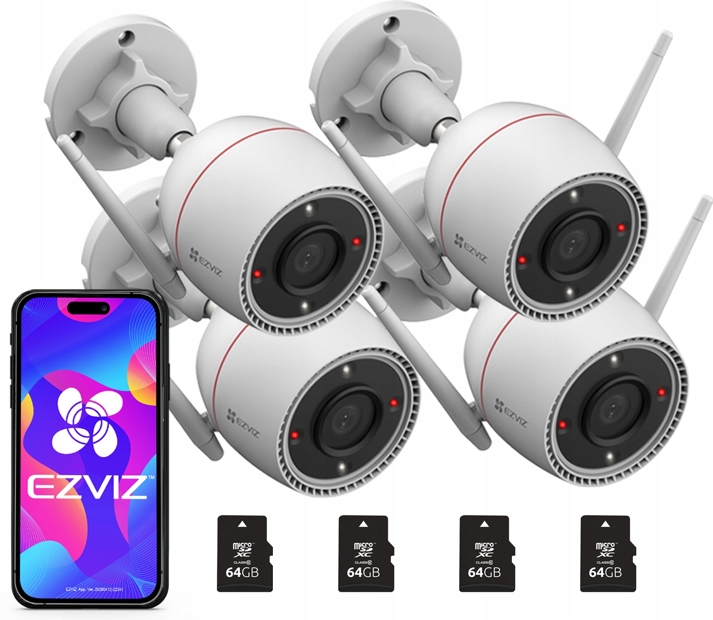 4 vonkajšie 5Mpx WiFi kamery Ezviz H3c Farba 24/7 Detekcia Ai karta 64 Gb