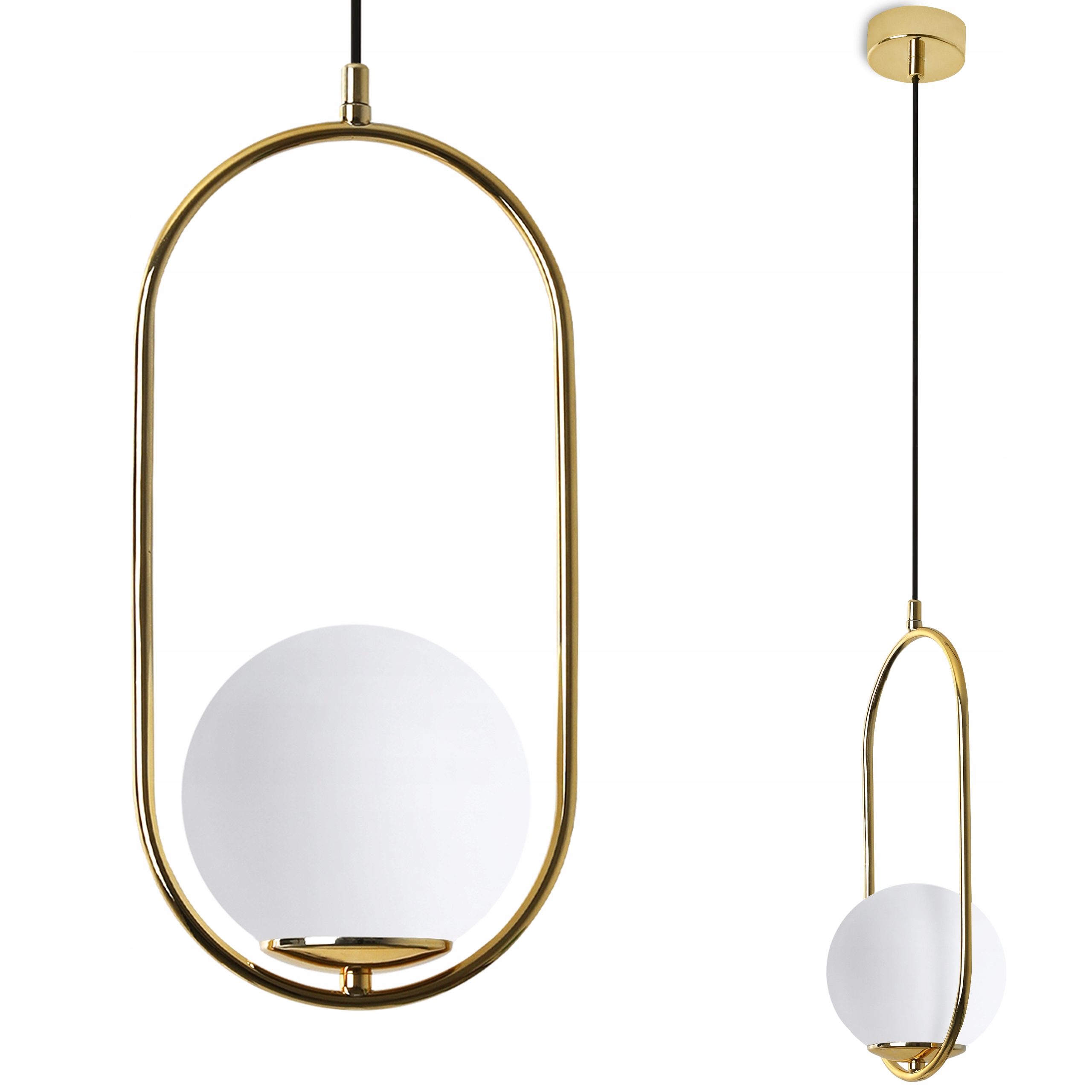 Závěsná Stropní Lampa Lustr Zlatý Ring Glamour, Jednoduchá Skleněná Koule