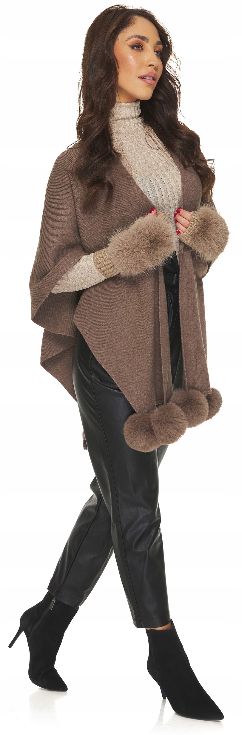 RĘKAWICZKI BEZ PALCÓW mitenki z futerkiem beżowe Kolor beżowy