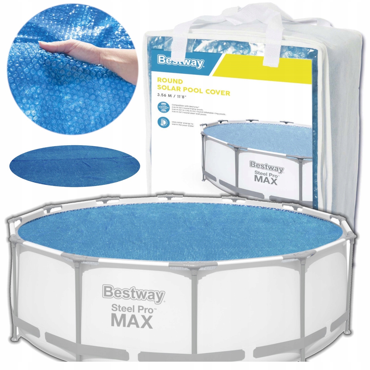 Folia Do Basenu Bestway 366CM Pokrywa Solarna Na Basen Ogrodowy Bąbelkowa