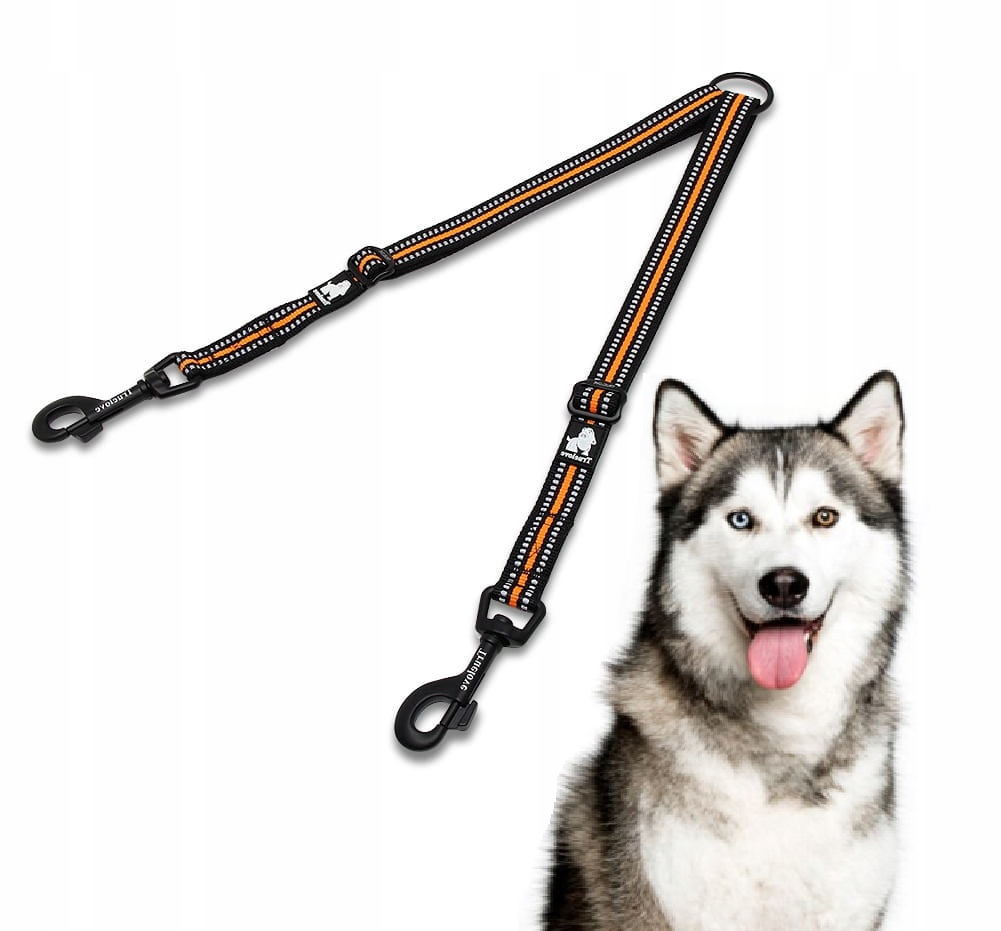 Dwójnik Do Smyczy Dla Psa Regulowany Truelove L 68CM Czarno-pomarańczowy