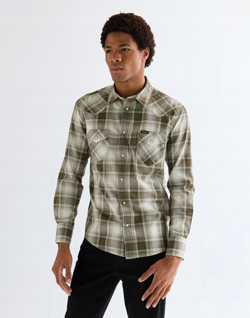 Pánská košile Wrangler Western Shirt Green Tan 112378078 M