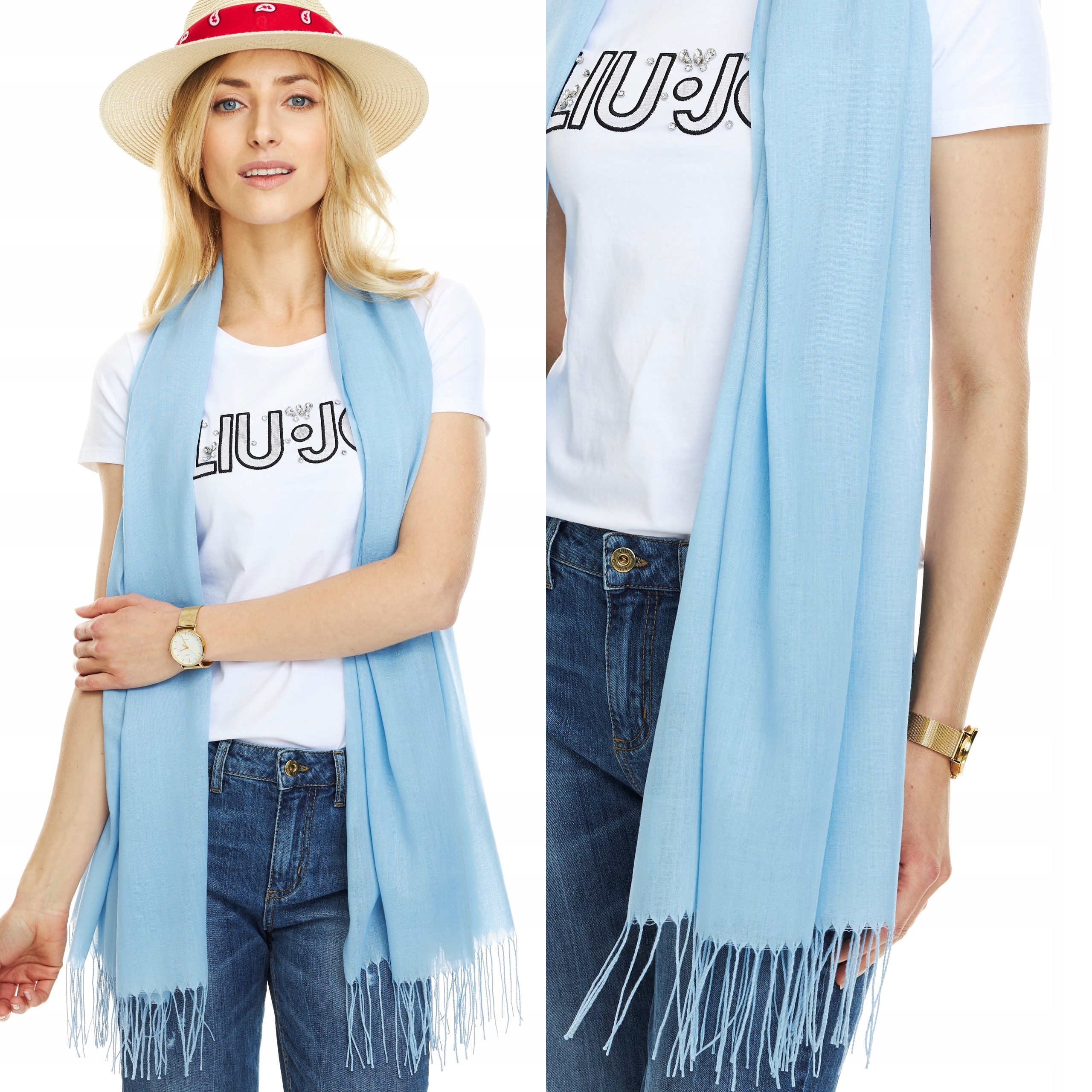 

Szal Szalik gładki lekki klasyczny błękit frędzle