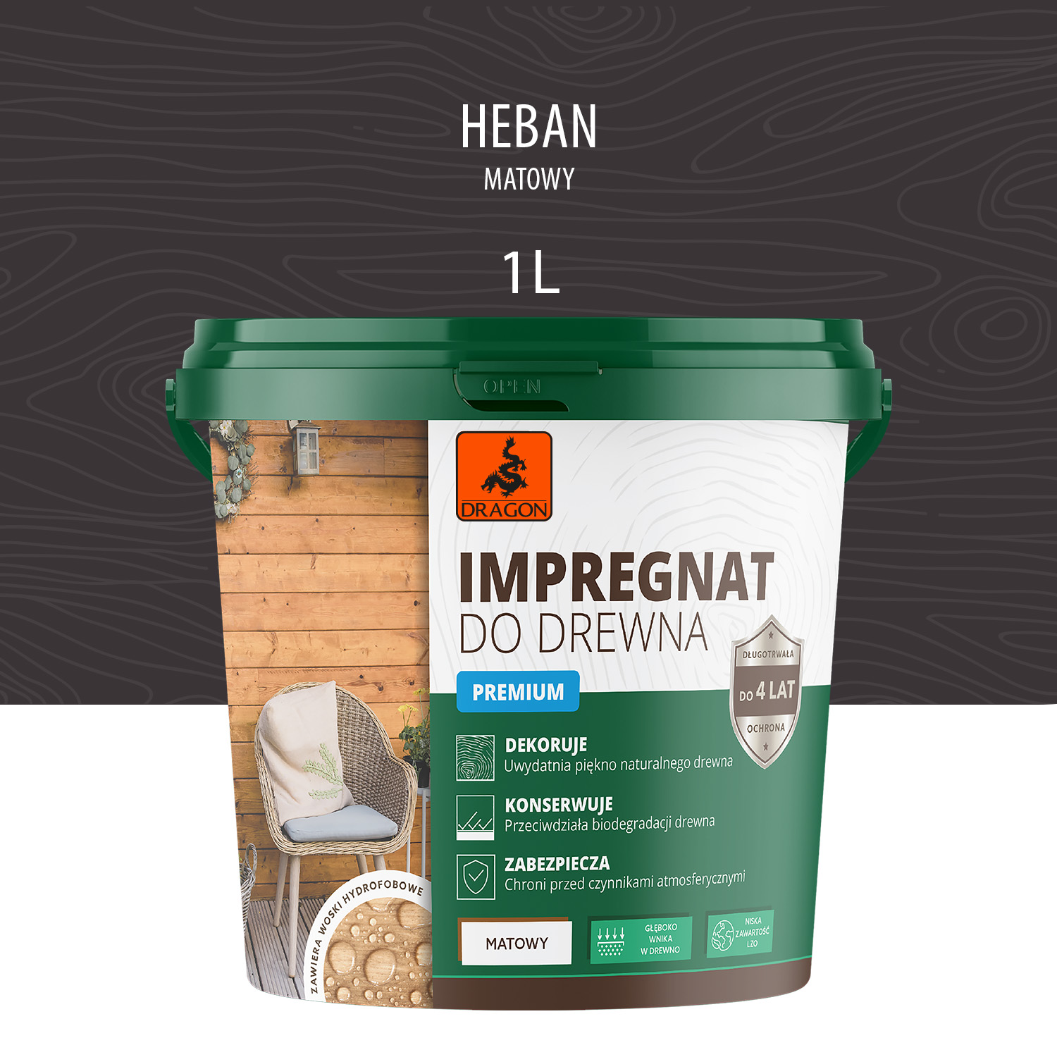 

Impregnat akrylowy do drewna Premium 1L Heban