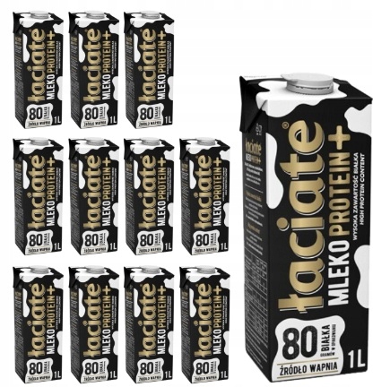 12x 1l Łaciate Mleko Wysokobiałkowe proteinowe 80G białka Uht Zgrzewka