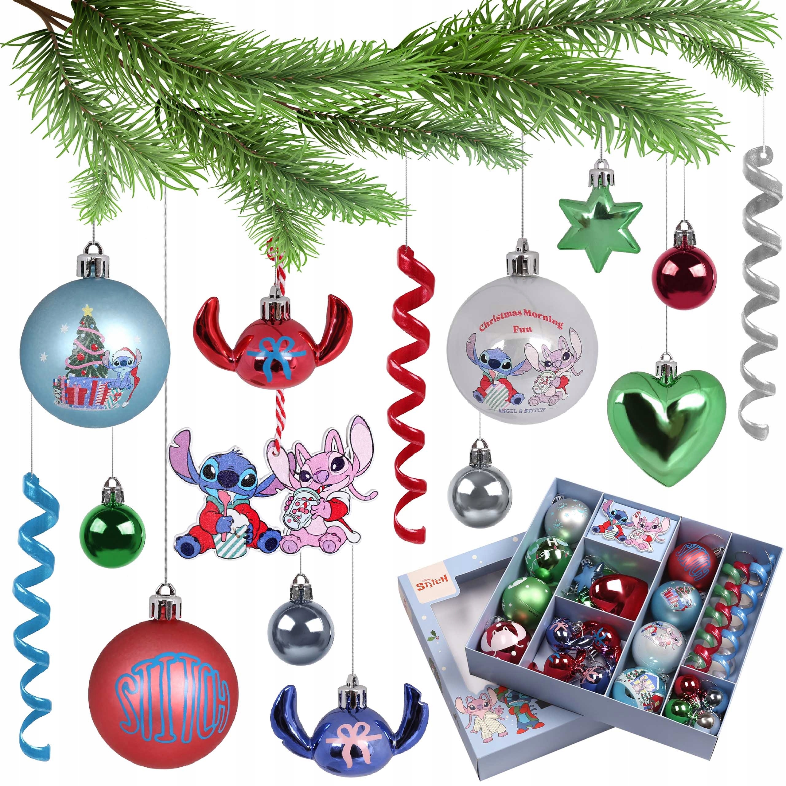 Stitch Angel Set vánočních ozdob, Nerozbitné vánoční baňky, vánoční ozdoby, Komplet 25 Ks