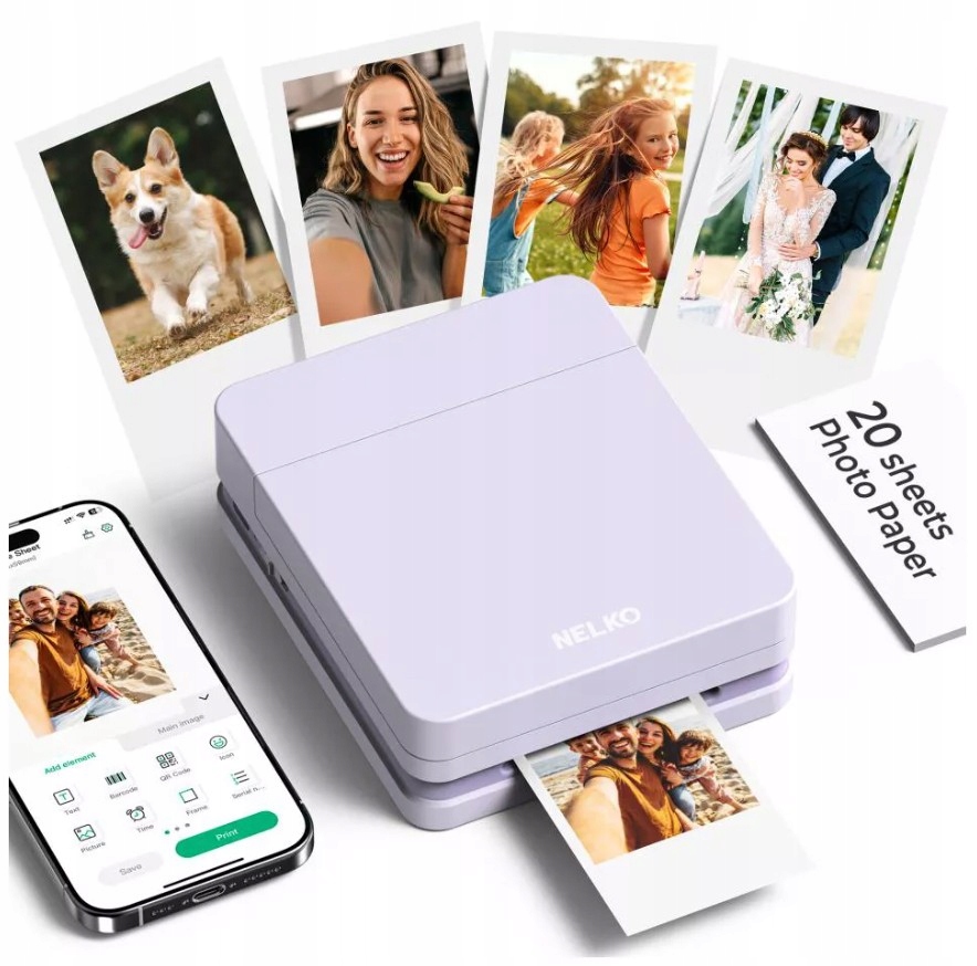 Drukarka Bluetooth Bezprzewodowa Zdjęcia Kolor 600DPI 4,5x6cm Ios Android