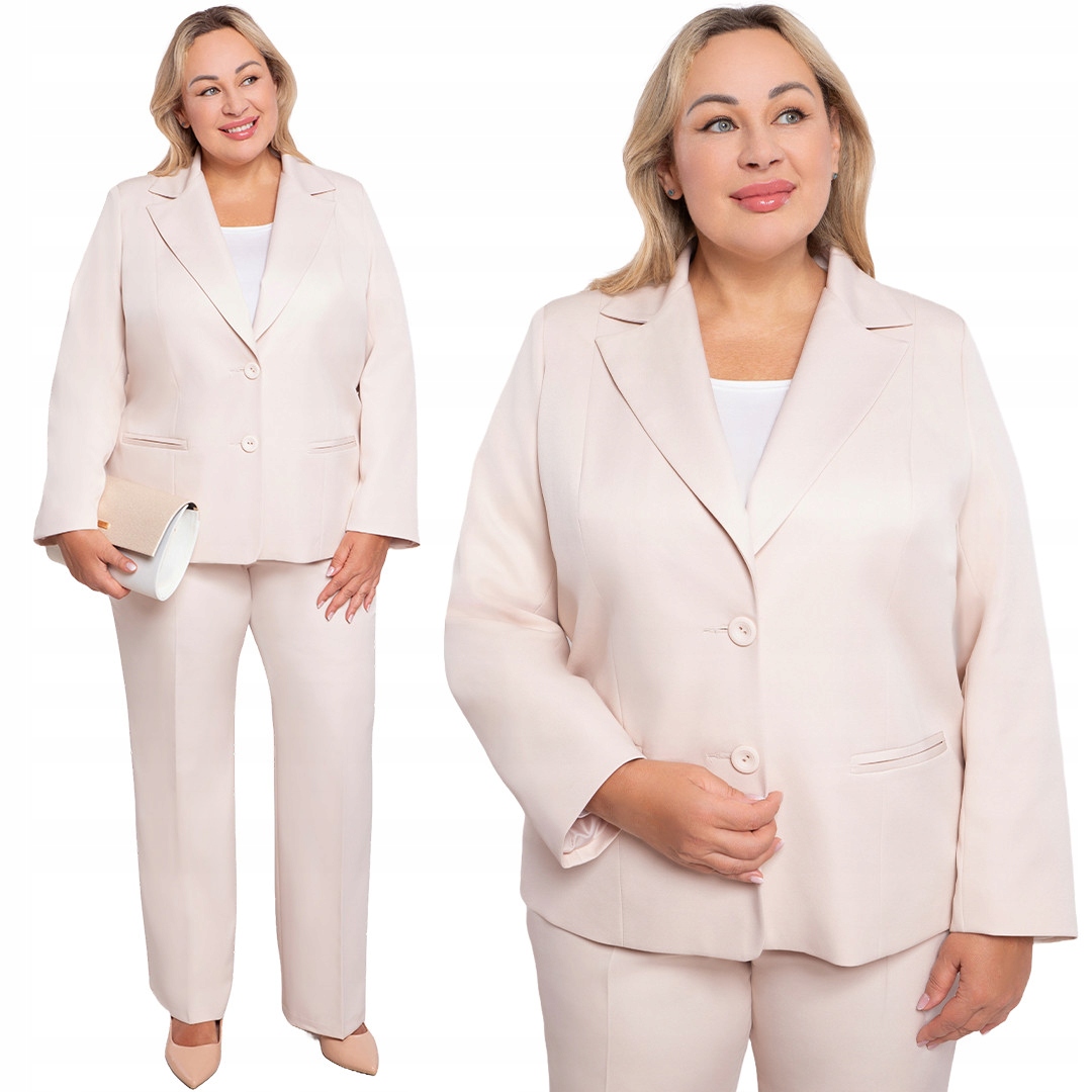 Béžový elegantní oblek plus size velikost 50