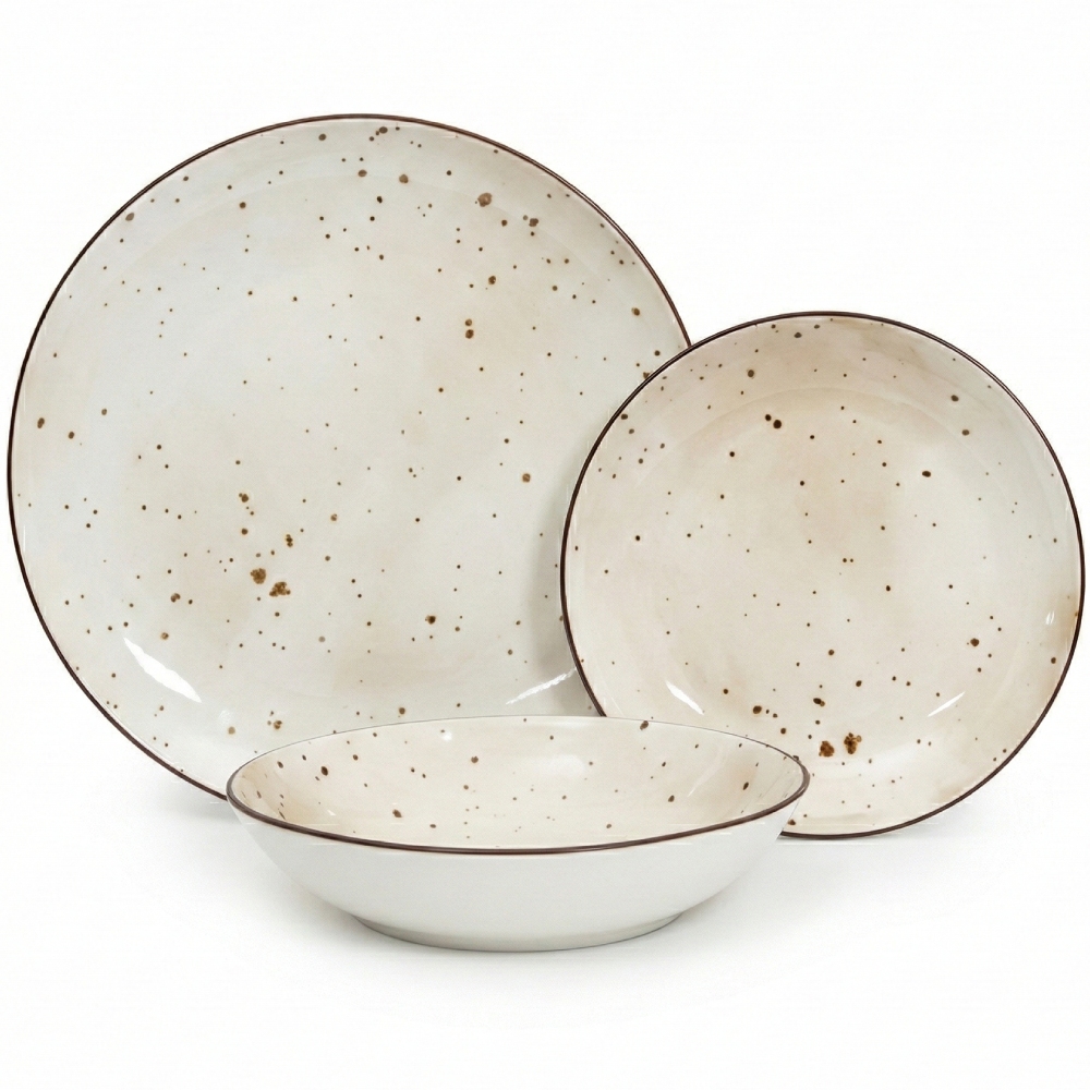 Komplet Porcelánová Sada Talířů Jídelní Servis Talíře 18 ks Vzor Sabbia