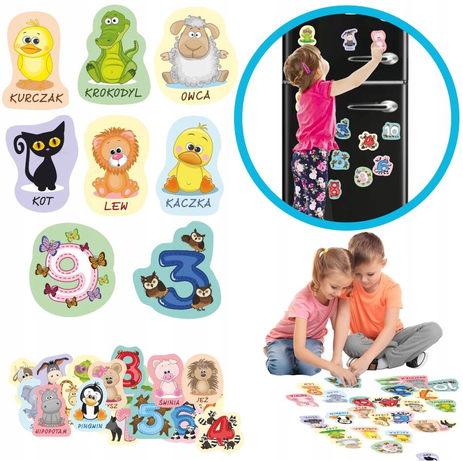 

Magnesy na lodówkę 26szt Zwierzęta cyfry do zabawy