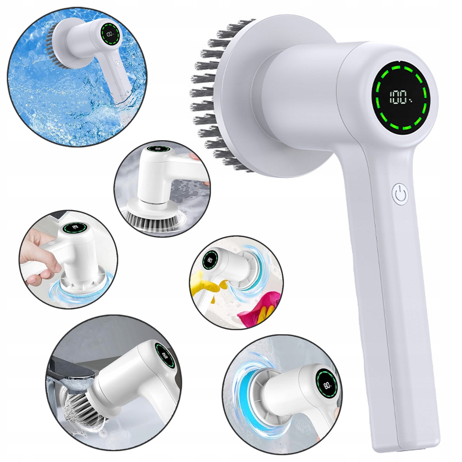 Levně Elektrický Otočný Mop Čisticí Kartáč Do Koupelny Kuchyně 6V1