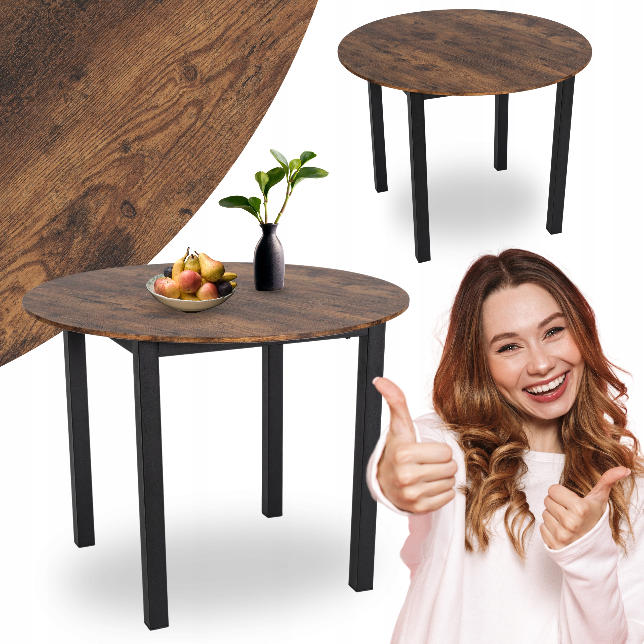 Kulatý kuchyňský stůl do jídelny obývacího pokoje Teo Rustikální dub do kuchyně Loft