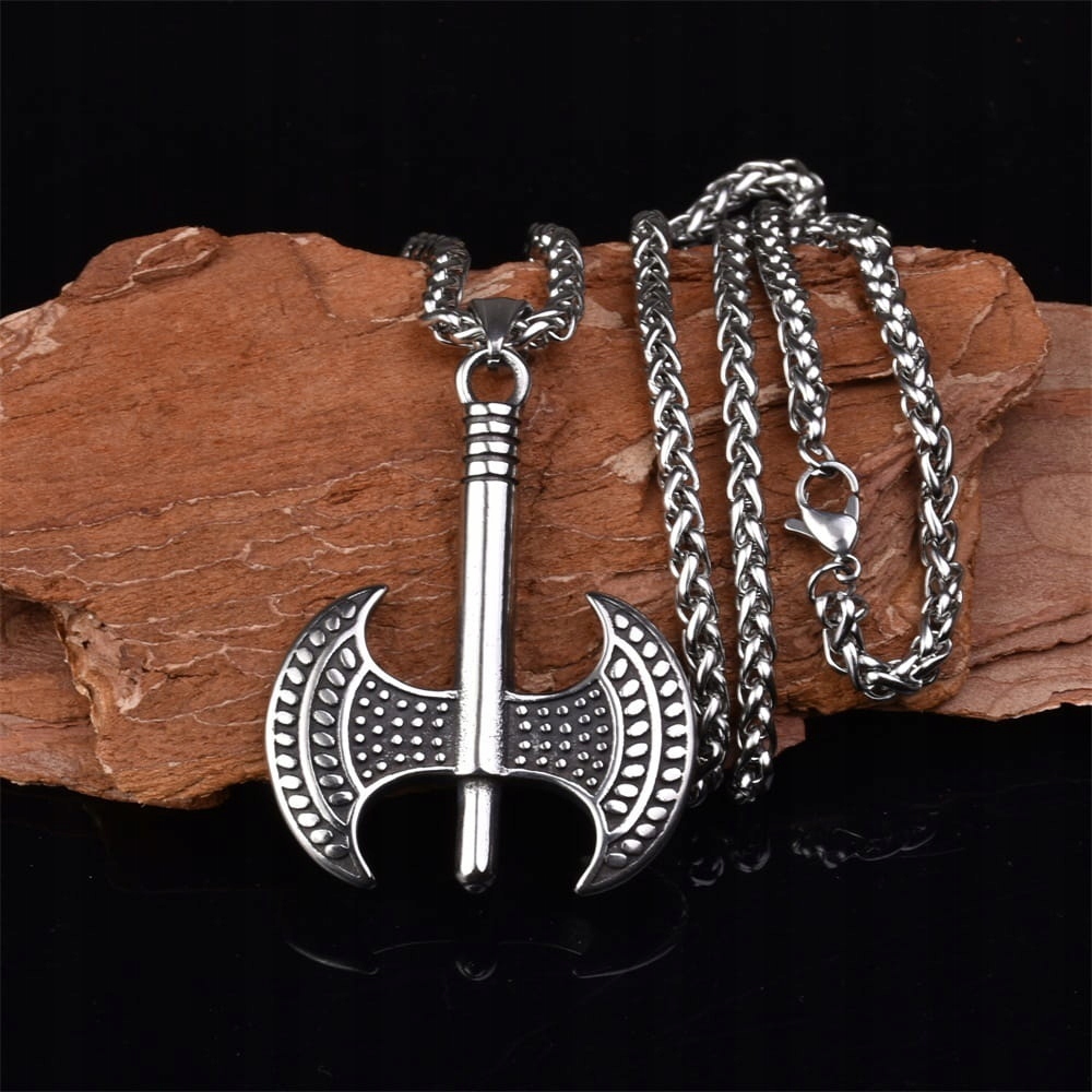 Srebrny Wisiorek Męski Topór Dwustronny Stal Kod producenta Wisiorek męski prezent dla taty, chłopaka