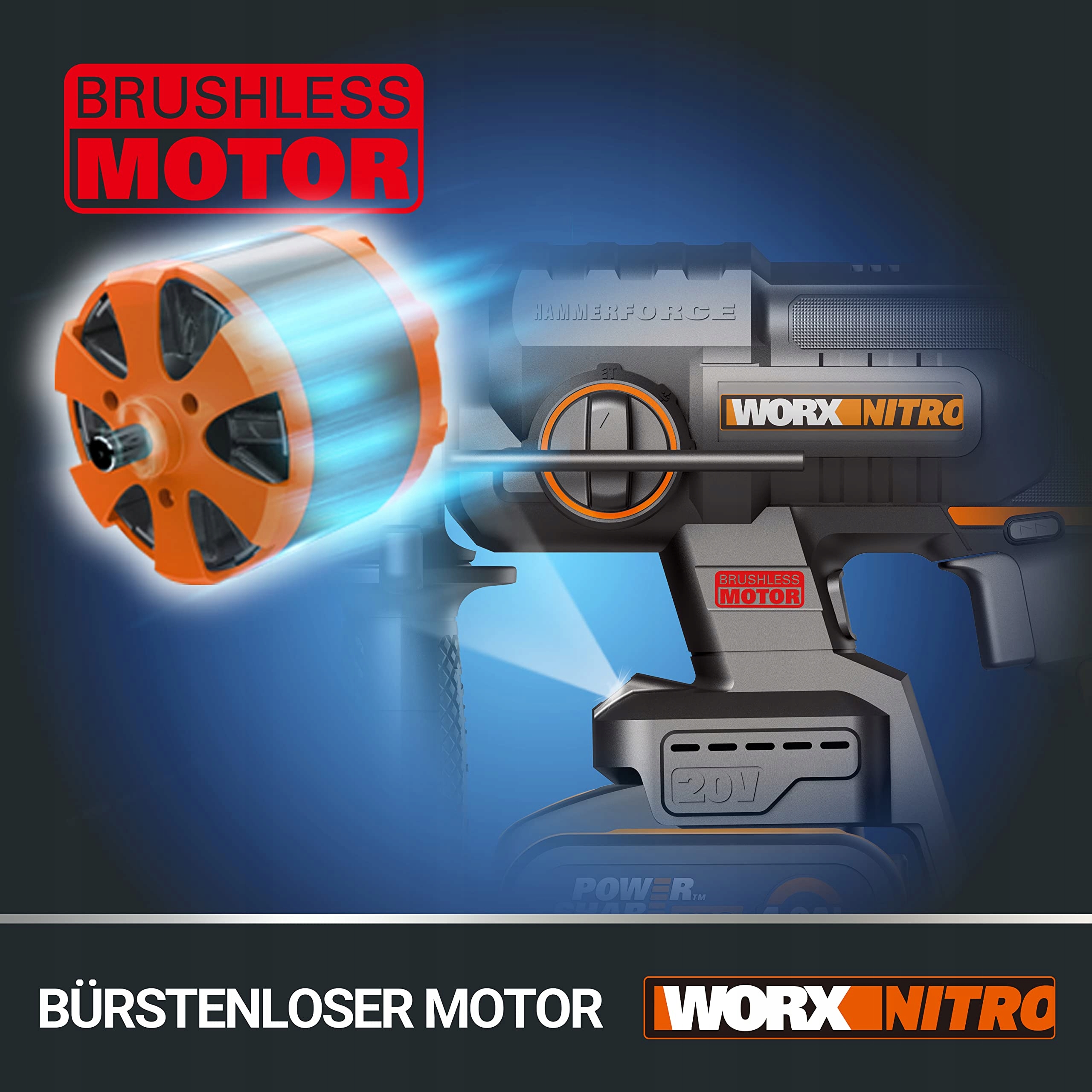 WORX NITRO WX3819 20V Bezszczotkowa Młotowiertarka Akumulatorowa — miniatura 5