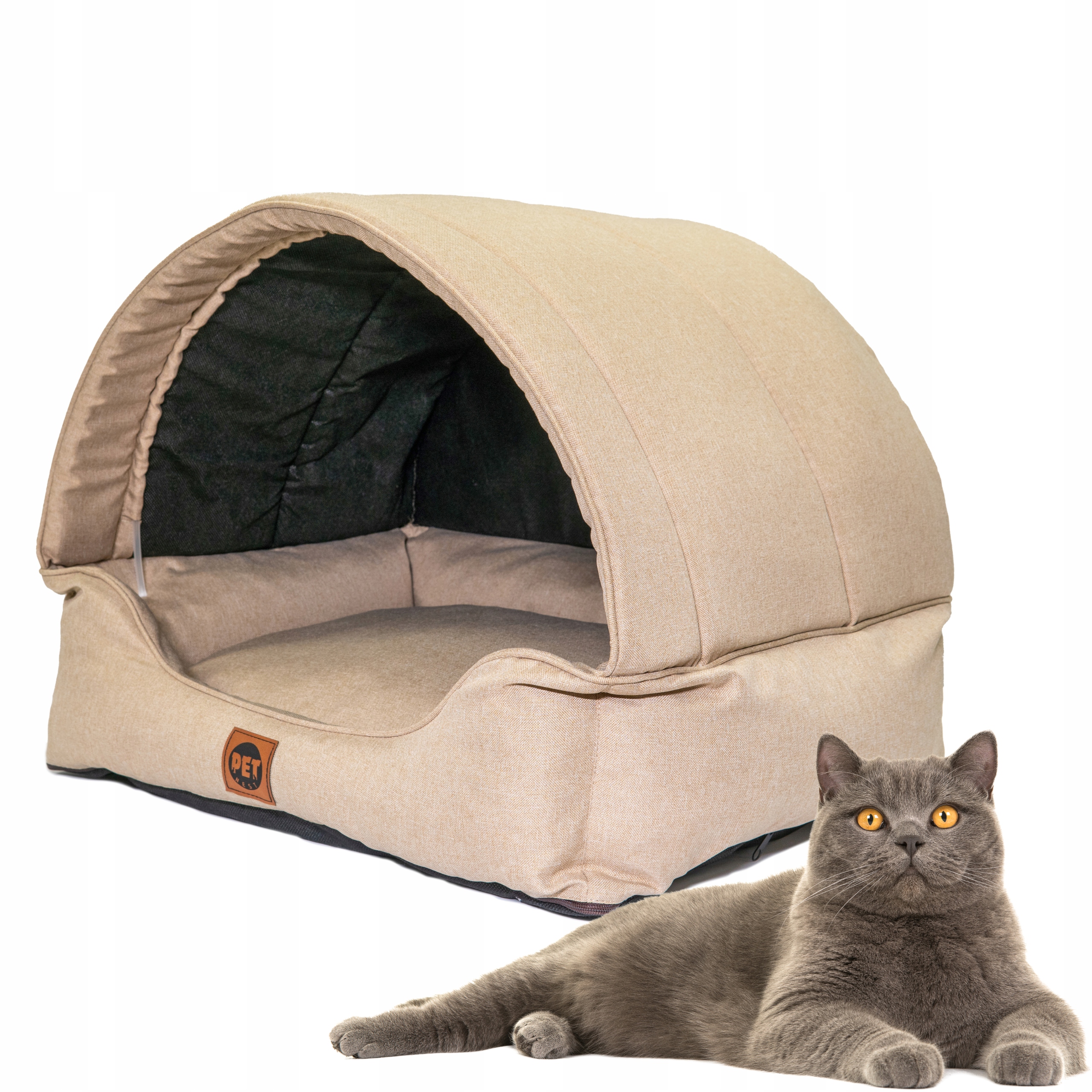 Levně Útulné Pelíšek Potah Budka pro kočky Béžová 60x47 cm 2v1 Měkká