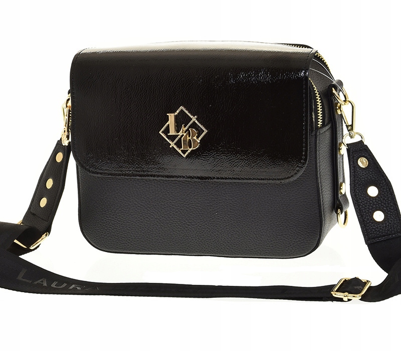 Laura Biaggi - torebka listonoszka kuferek czarna mat + lakier JS170