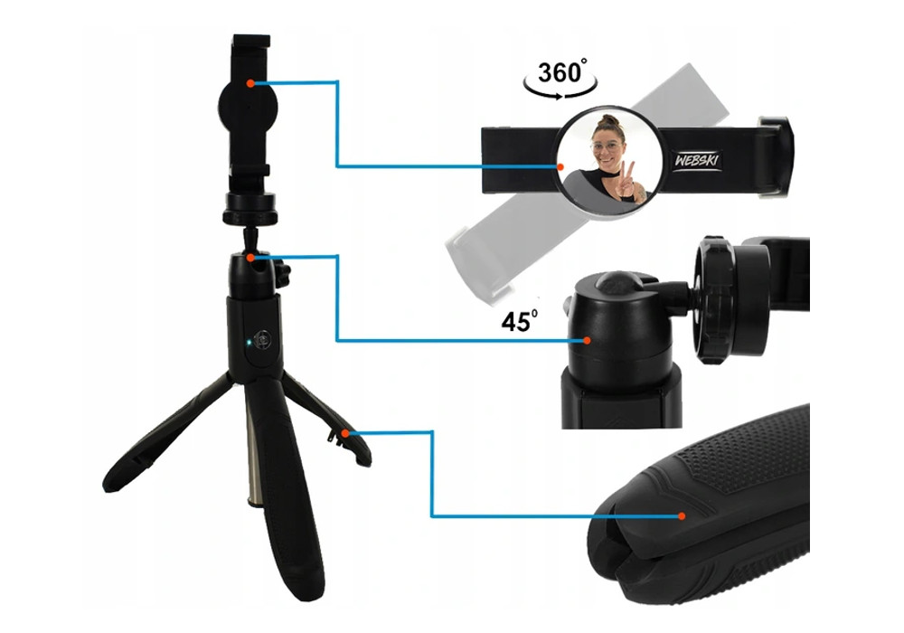 Webski selfie stick teleskopowy kijek selfi statyw Kolor czarny