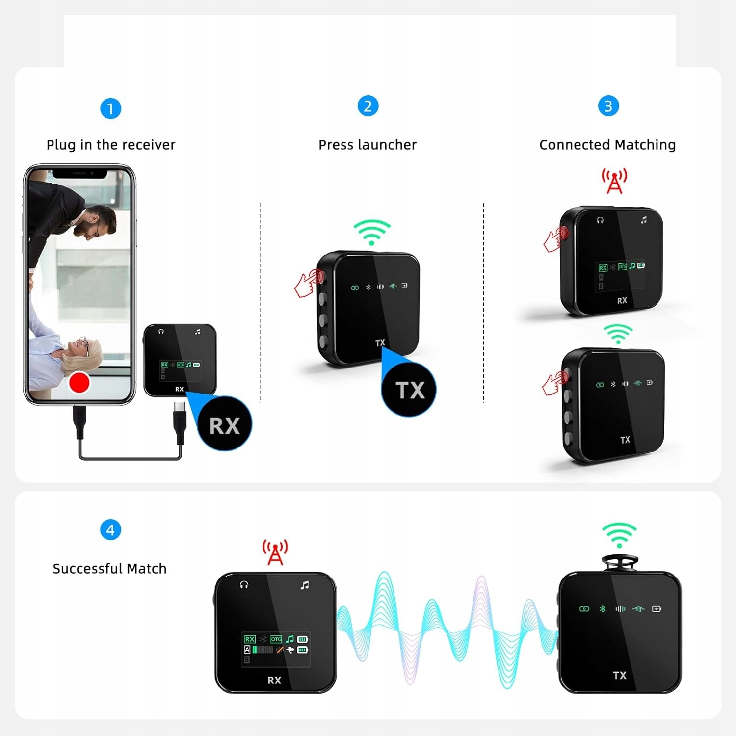 2x Bezprzewodowy Mikrofon Krawatowy do Telefonu USB TYPE-C APARATU KAMERY Stan opakowania oryginalne