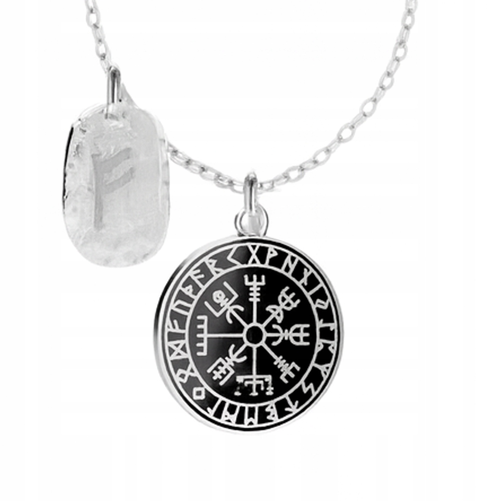 Kompas Vegvisir Runa Fehu Wiking Stříbrný náhrdelník rolo oval stříbro 925