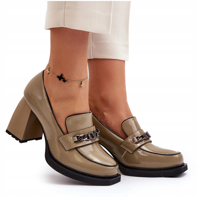 Lakované Lodičky Na Masivním Podpatku, Zelené, Velikost 38