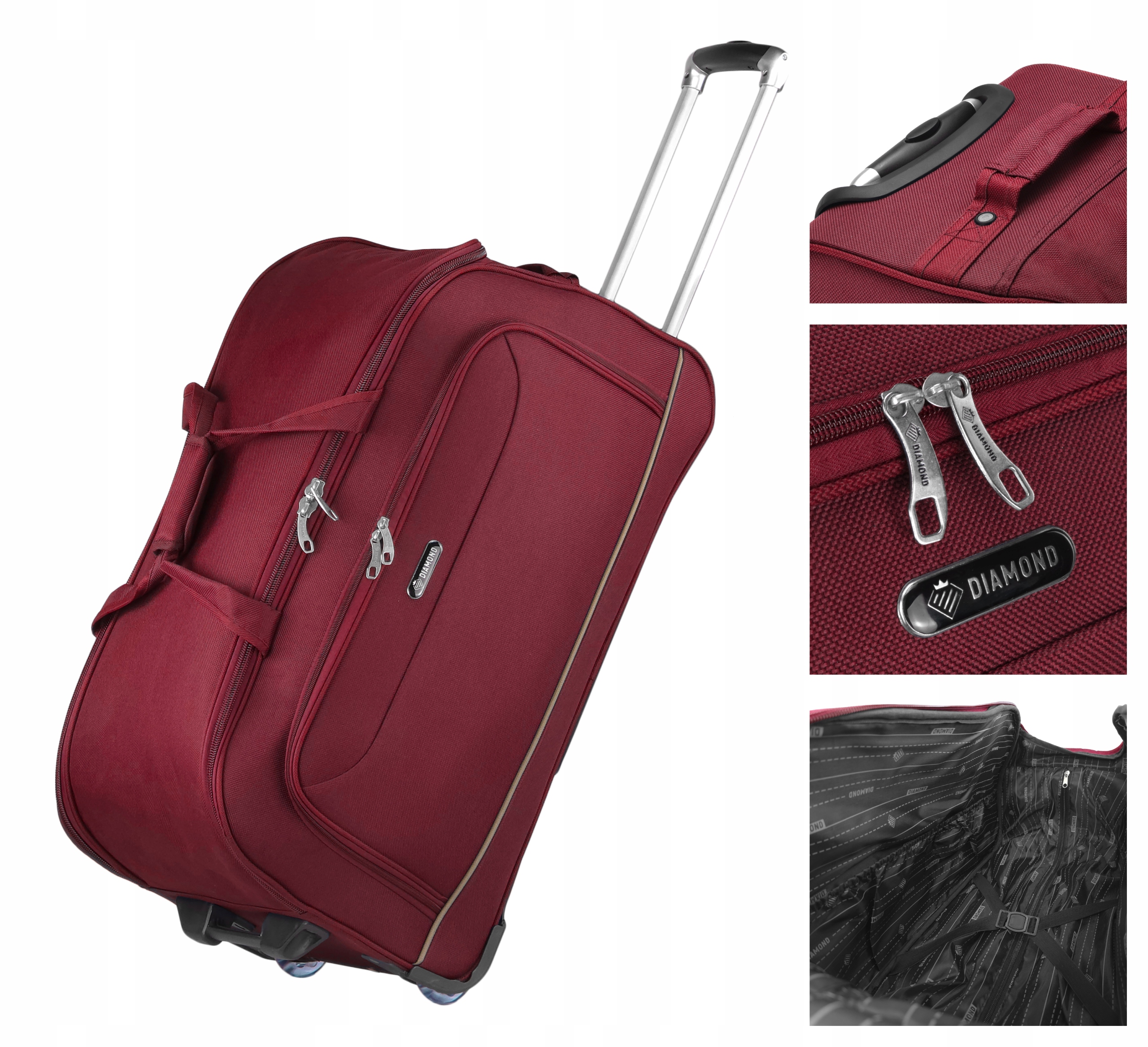 Velká Cestovní Taška Na Kolečkách, Kufr S Rukojetí, Červená Diamond