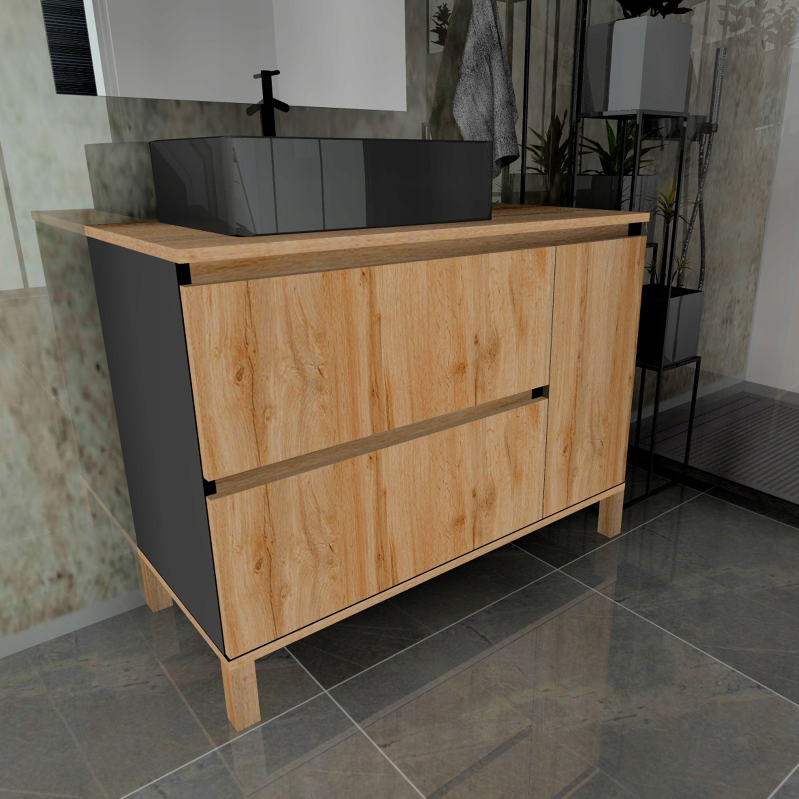 Szafka pod umywalkę _2_SZUFLADY+KOSZ_bez składania_ Pod_Wymiar_ POD KOLOR_ Kod producenta stojąca_2 szuflady_kosz_100